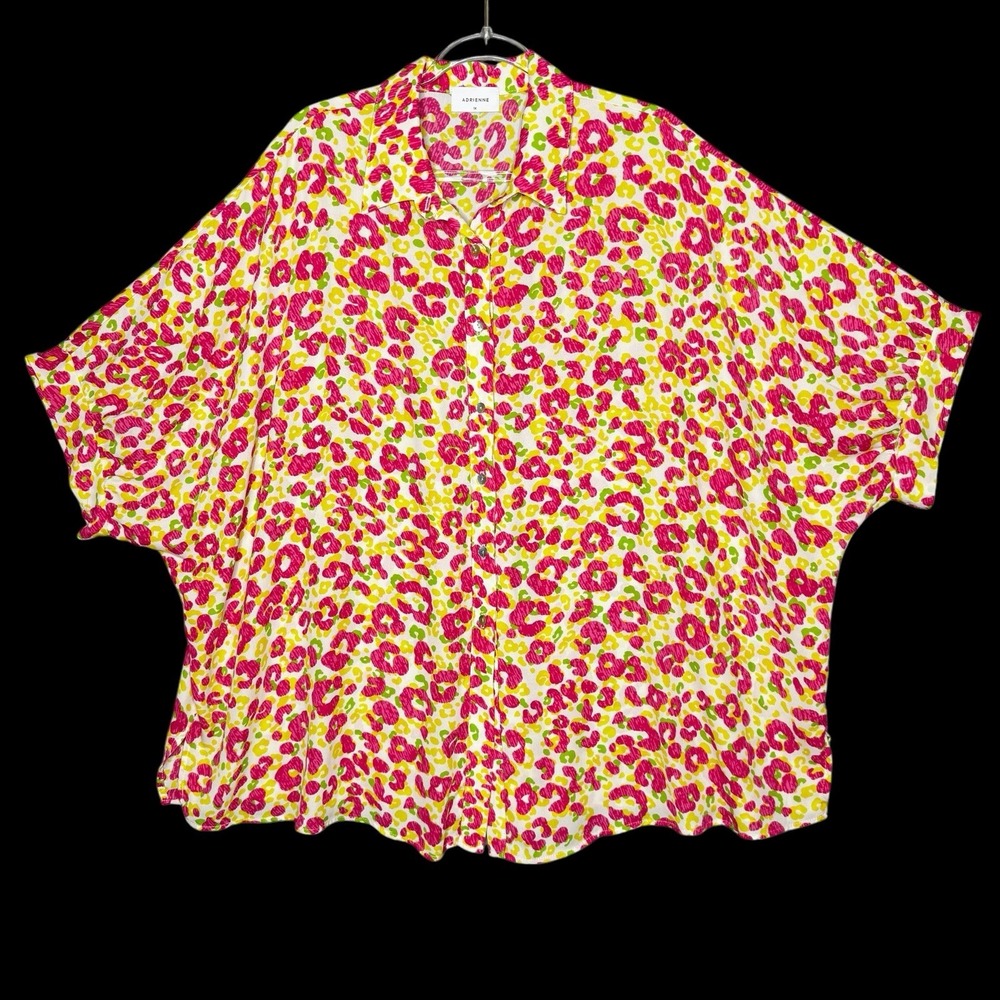 Adrienne Tunic Top Blouse Plus‎ Size 1X Oversized Lagenlook Pink Green Leopard